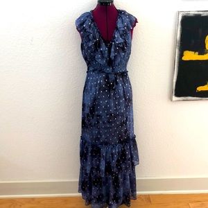 Inc night sky Blue and Silver Ruffle Maxi